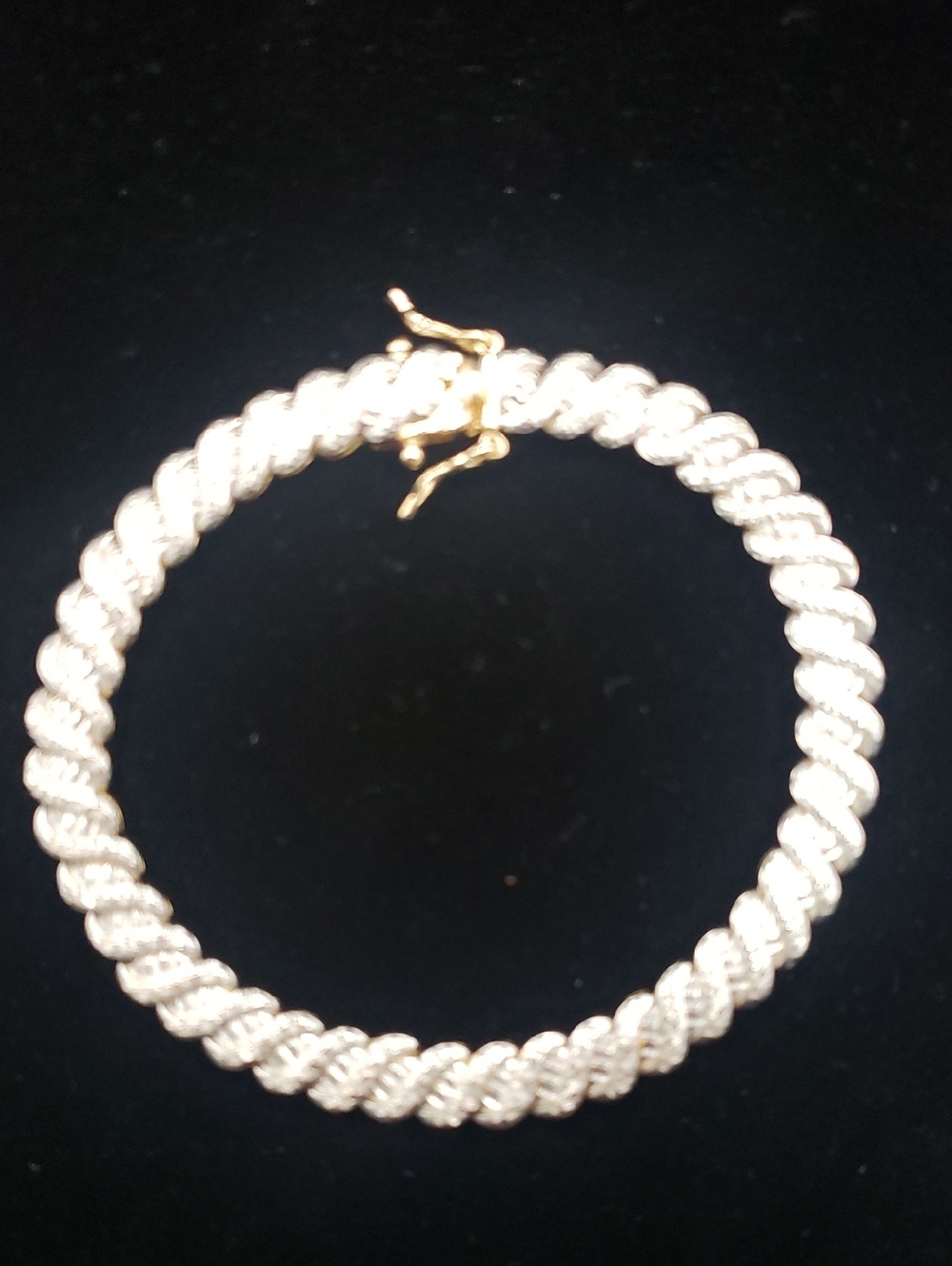 18K/Sterling Silver Wave Design Tennis Bracelet with Diamond Accents